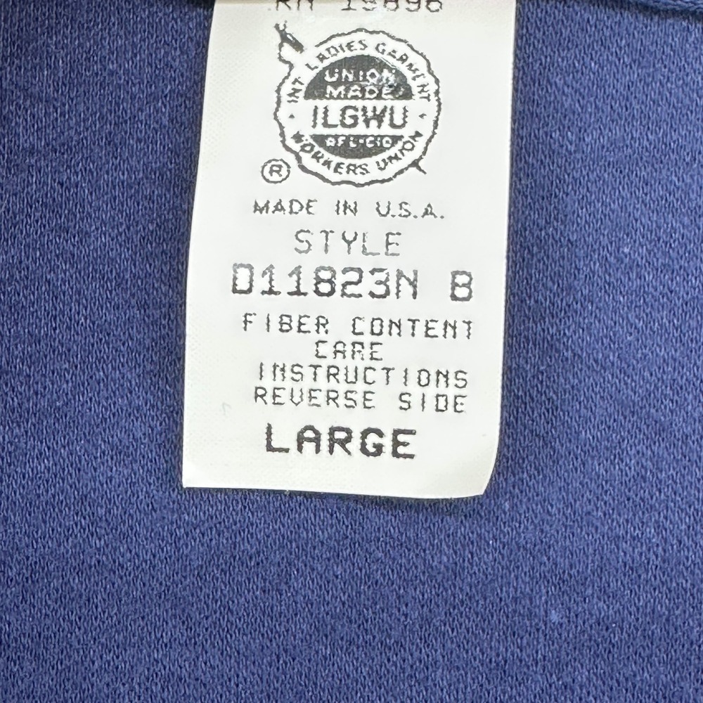 Vtg Navy Blue Wrap Dress Ruffle Hem Short Sleeve Tie Waist V Neck L union made - Picture 7 of 9